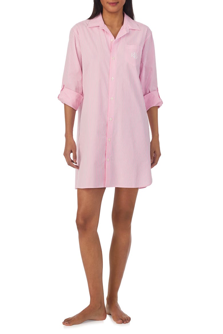 Print Cotton Sleepshirt, Main, color, PINK STRIPE