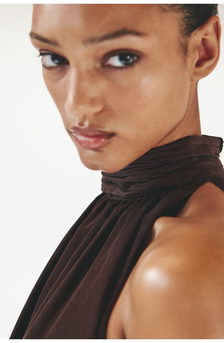 H&M Bubble-hem Halterneck Top, Alternate, color, Dark Brown