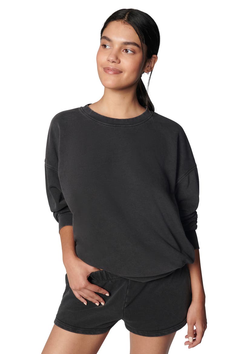 Oversize Crewneck Cotton Blend Sweatshirt, Alternate, color, WASHED BLACK