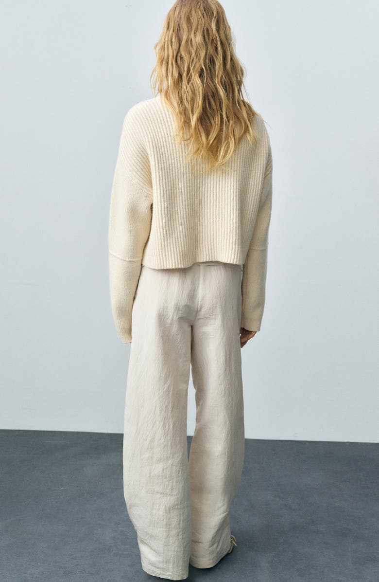 MANGO Tappeito Turtleneck Cotton & Wool Rib Sweater, Alternate, color, Ecru