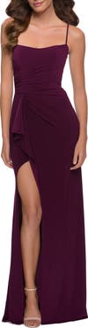 La Femme Modern Jersey Dress with Ruffle Detail on Skirt