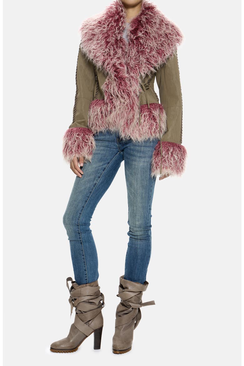 Leonie Faux Fur Trim Coat, Alternate, color, MULTI