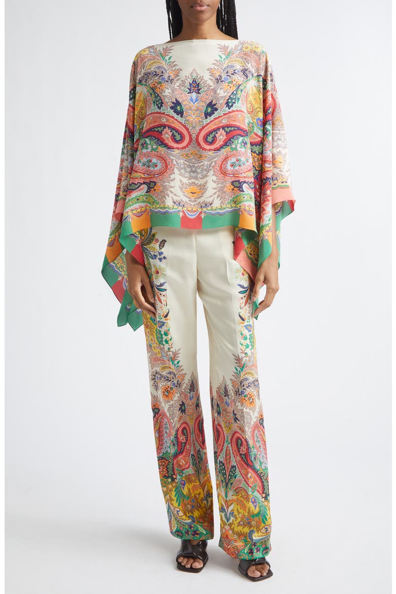 Placed Paisley Print Satin Pants, Alternate, color, PRINT ON WHITE BASE