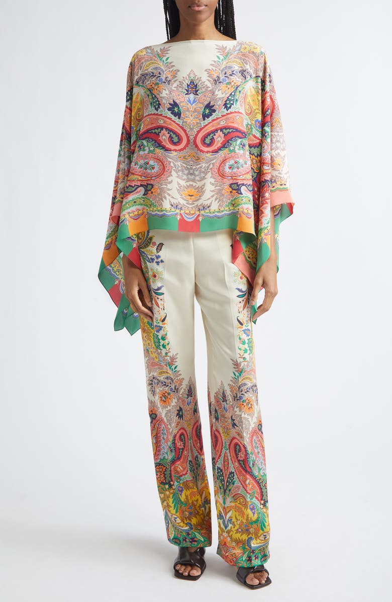Etro Print Silk Chiffon Poncho, Alternate, color, Print On White Base