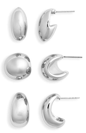 Open Edit Set Of 3 Puffy Hoop Earrings