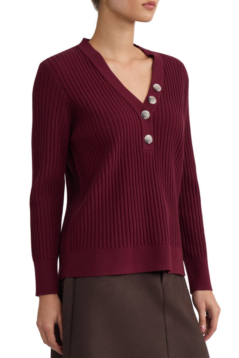 Ribbed Y-Neck Sweater, Alternate, color, CLASSIC WINE
