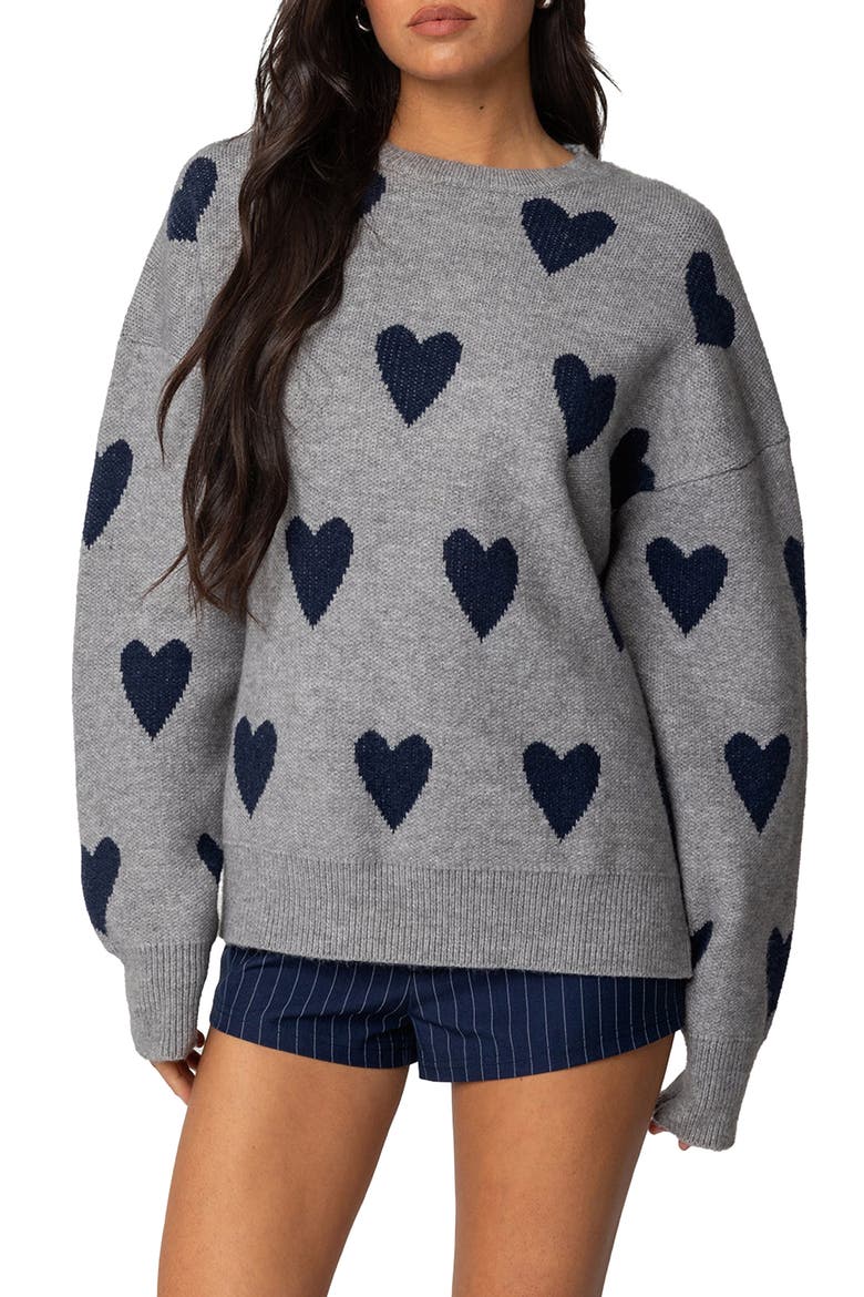 Big Heart Oversize Sweater, Main, color, GRAY-MELANGE