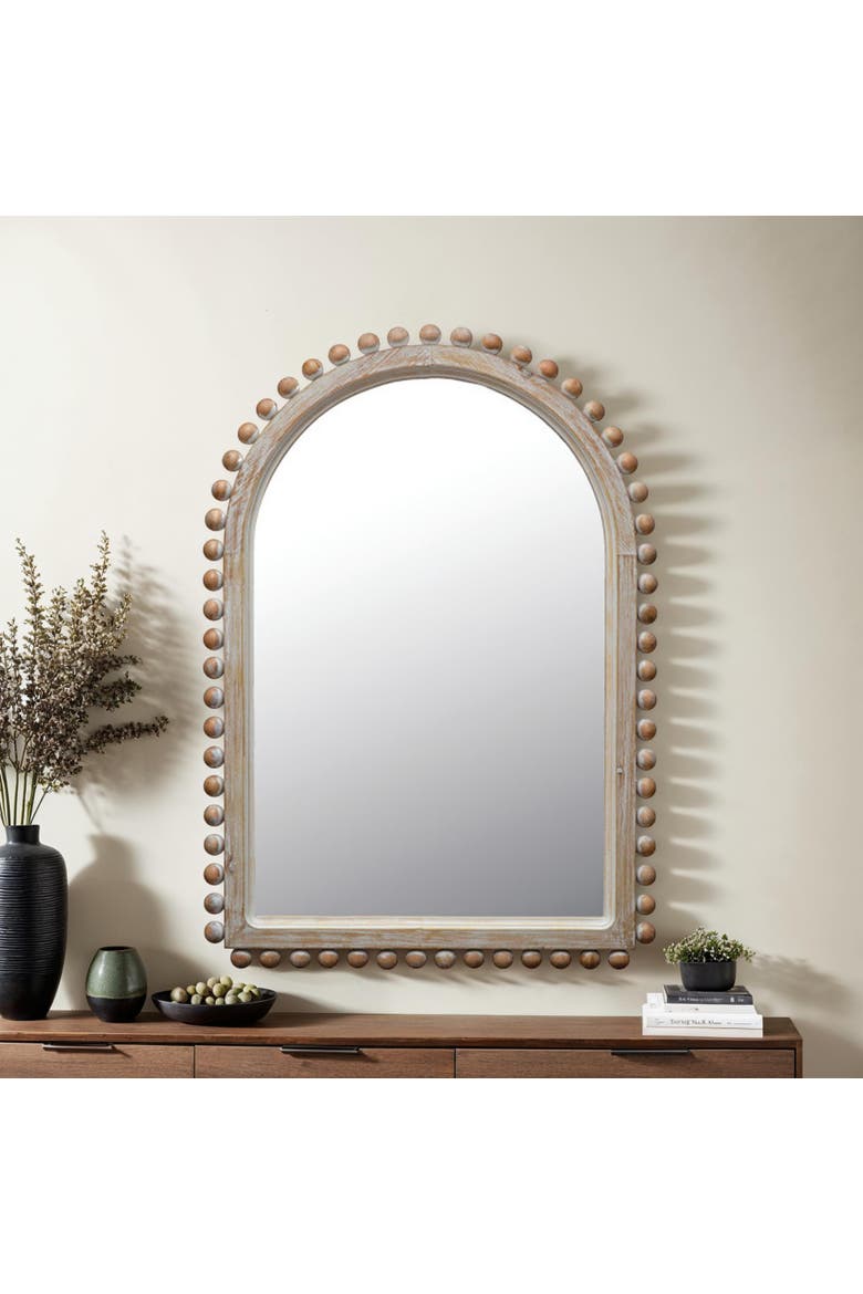 Wood Ball Framed Arched Wall Mirror, Natural, Alternate, color, Natural