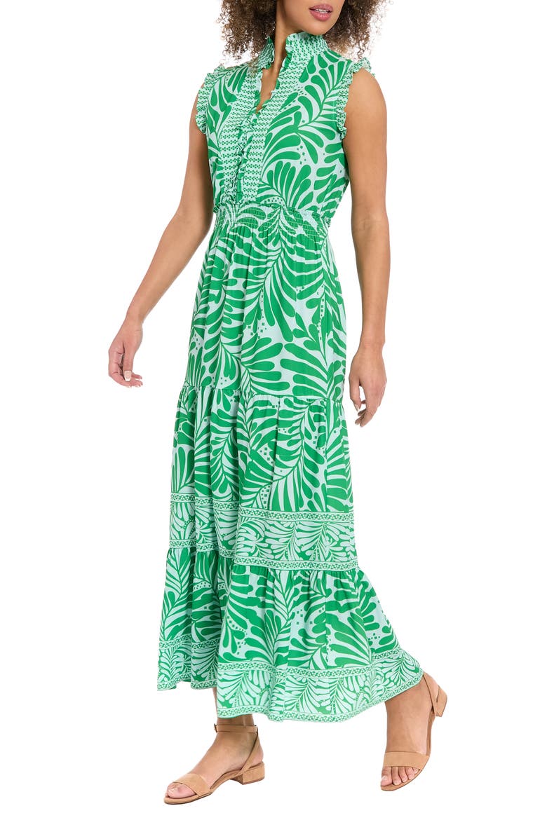 Ruffle Tiered Maxi Dress, Alternate, color, SKY BLUE/ KELLY GREEN