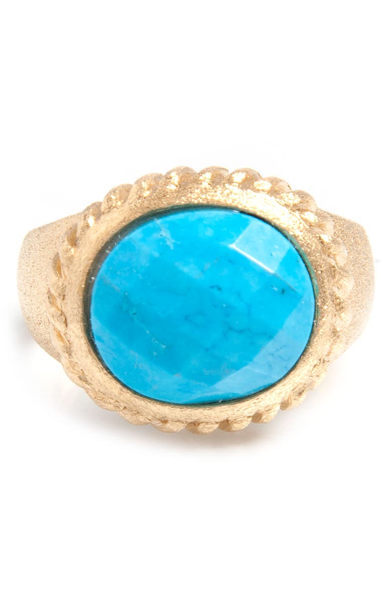 RIVKA FRIEDMAN 18K Yellow Gold Plated Twisted Bezel Oval Faceted Magnesite Satin Ring, Main, color, 18K Gold Clad