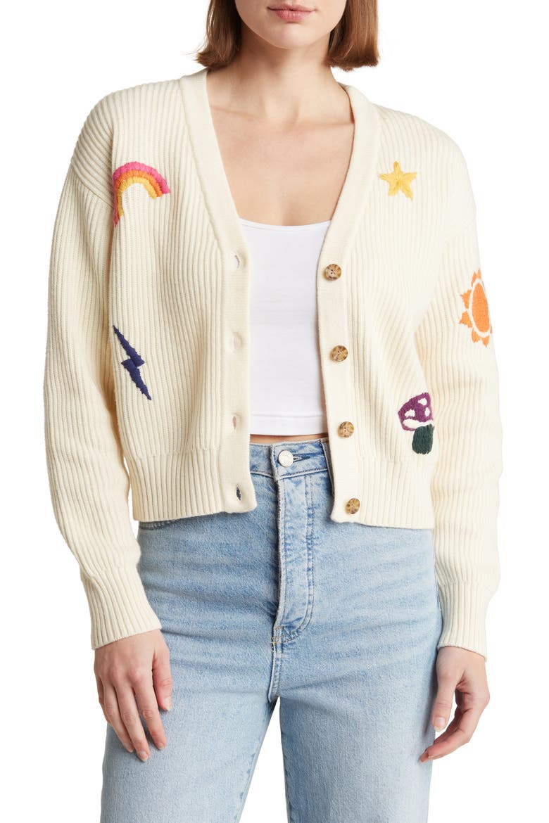 Robin Embroidered Crop Cardigan, Main, color, ANTIQUE WHITE
