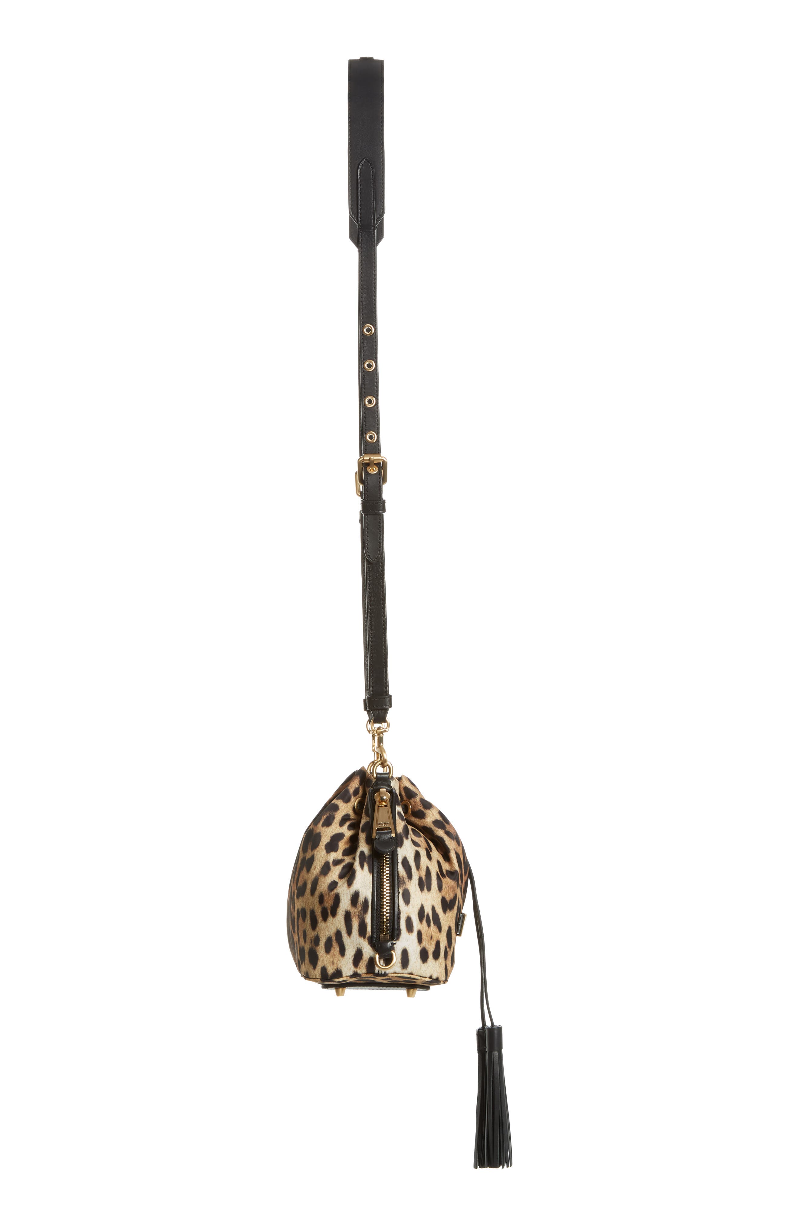 Moschino Leopard Print Nylon Convertible Bucket Bag, Alternate, color, 