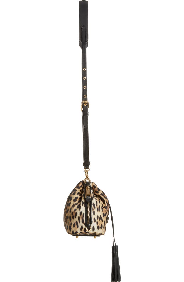 Moschino Leopard Print Nylon Convertible Bucket Bag, Alternate, color,