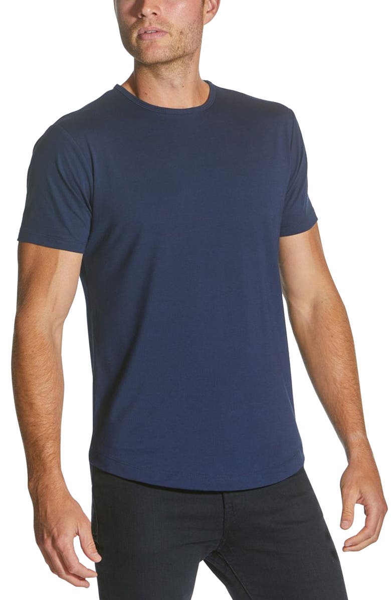 Cuts AO Curve Hem Cotton Blend T-Shirt, Main, color, Pacific Blue