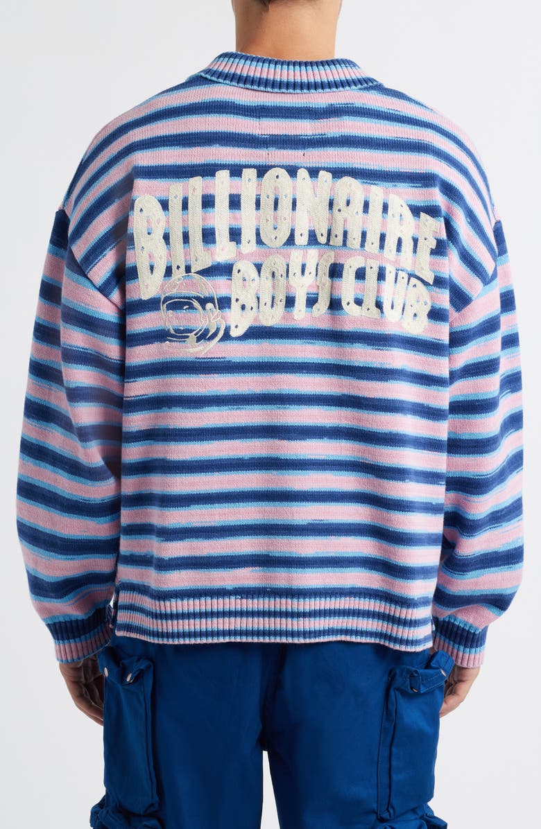 Billionaire Boys Club Curve Stripe Cotton Quarter Zip Graphic Sweater, Alternate, color, Navy Peony