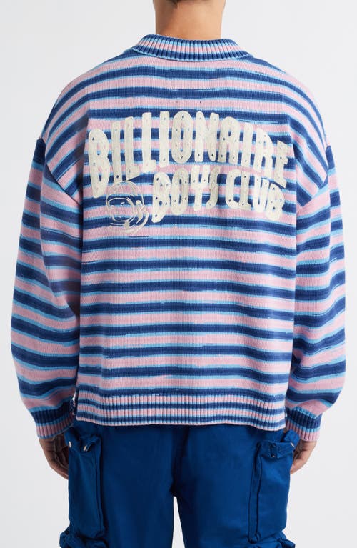 Billionaire Boys Club Curve Stripe Cotton Quarter Zip Graphic Sweater In Blue