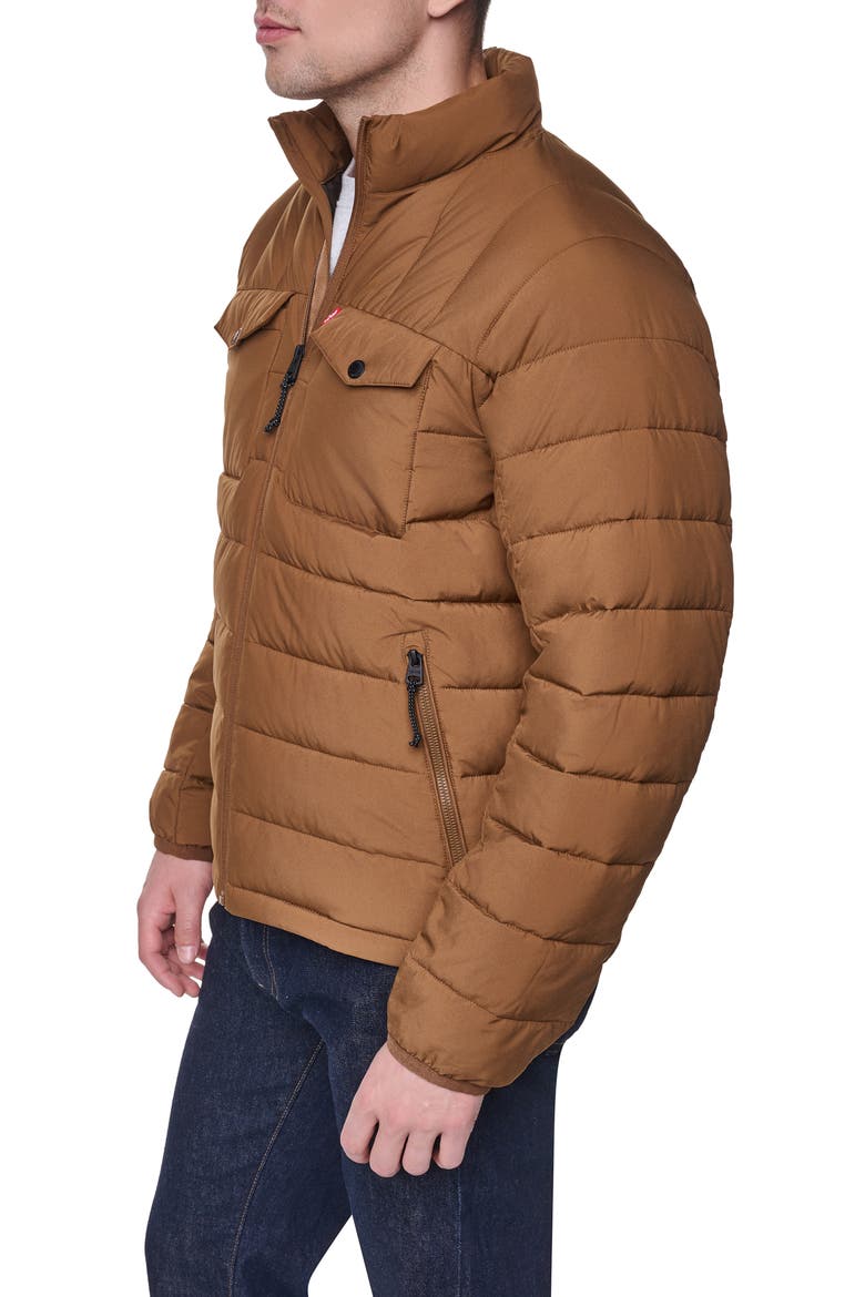 Stand Collar Puffer Jacket, Alternate, color, BROWN