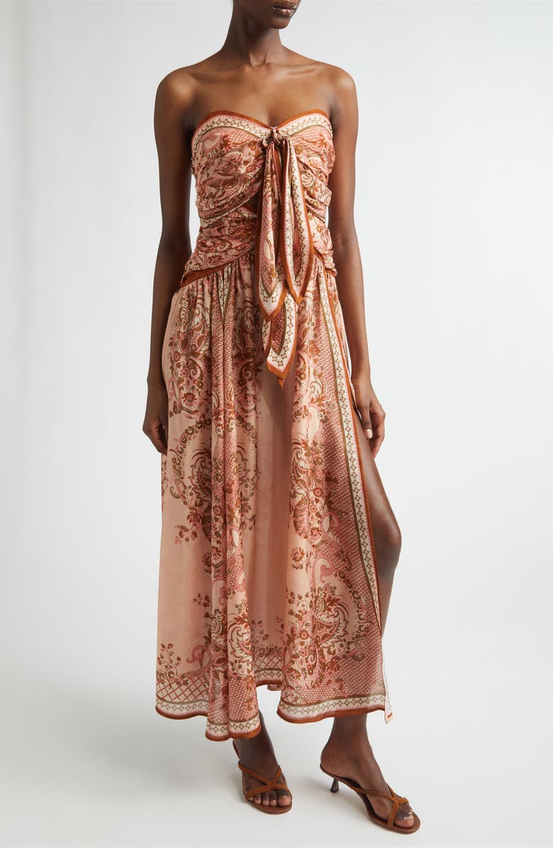 Zimmermann Aster Paisley Scarf Tie Silk Midi Dress, Alternate, color, Pink Paisley Floral