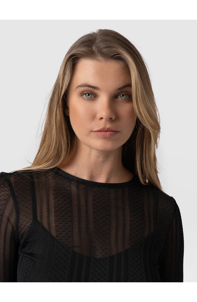 Saint + Sofia Demi Lace Long Sleeve Tee, Alternate, color, Black