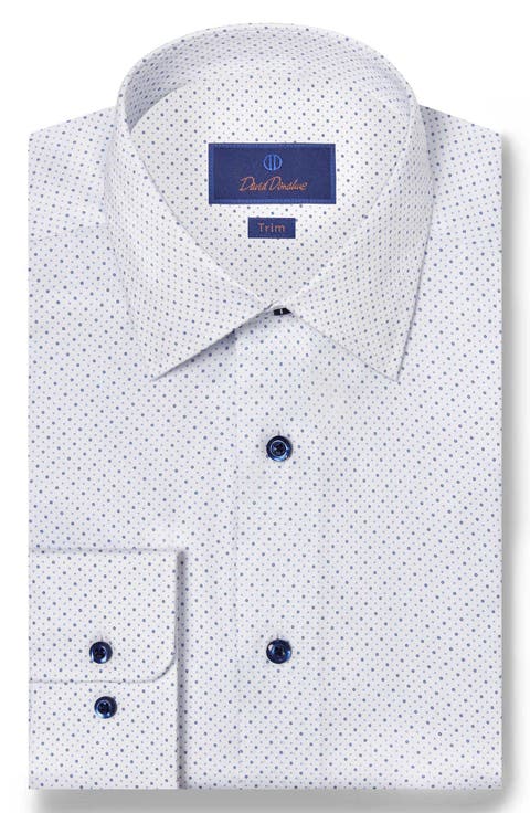 Trim Fit Neat Cotton Herringbone Dress Shirt