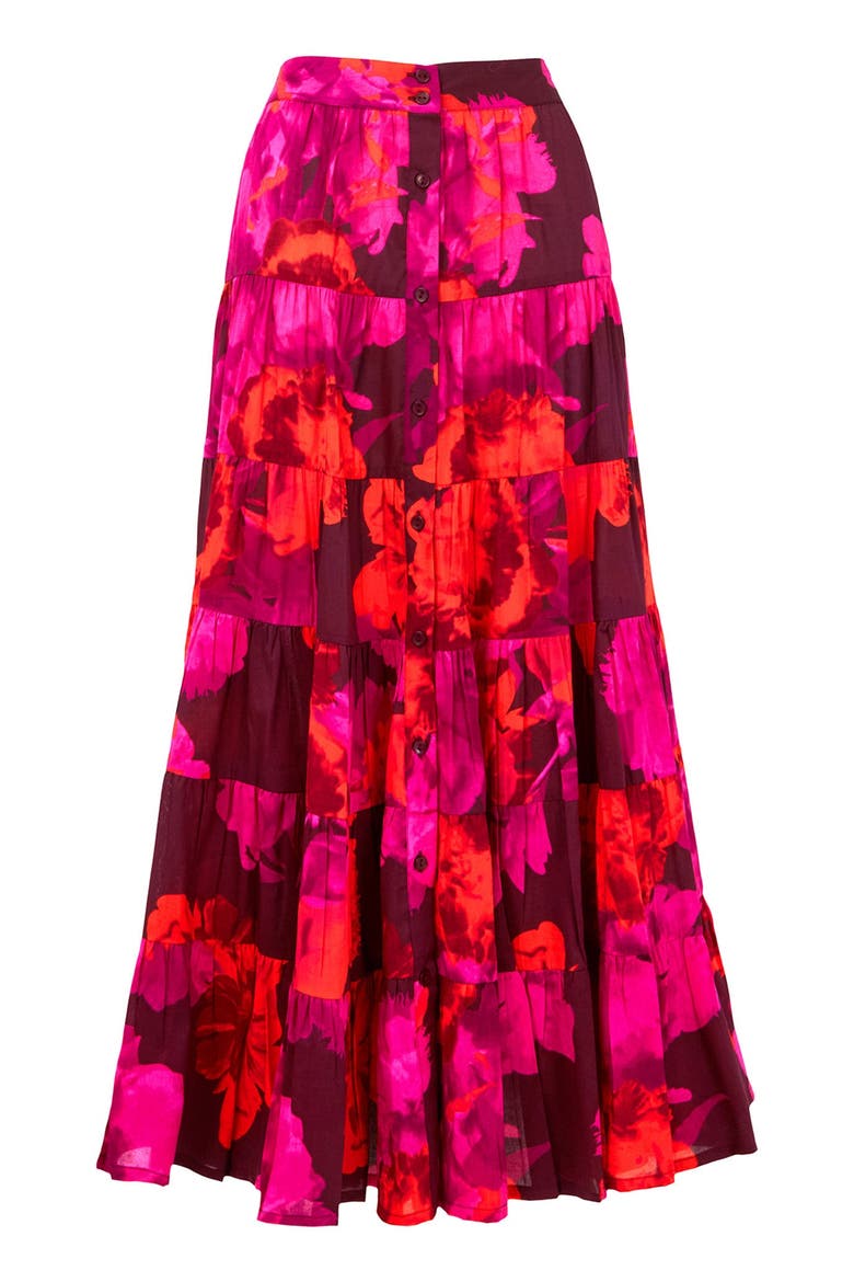 Tiered Midi Skirt, Alternate, color, BLOOMING FLORAL