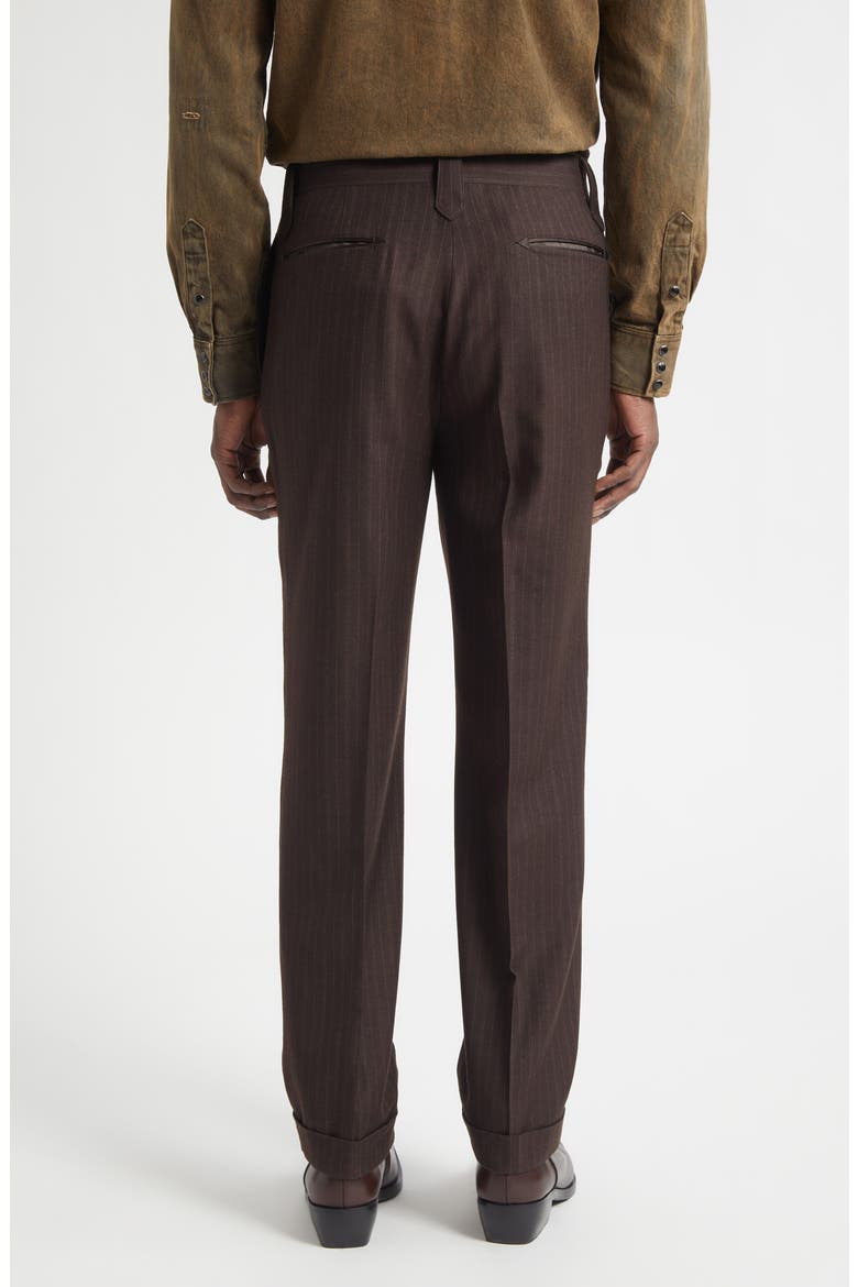 Slim Fit Pinstripe Wool Flannel Western Straight Leg Pants, Alternate, color, BROWN CHARCOAL