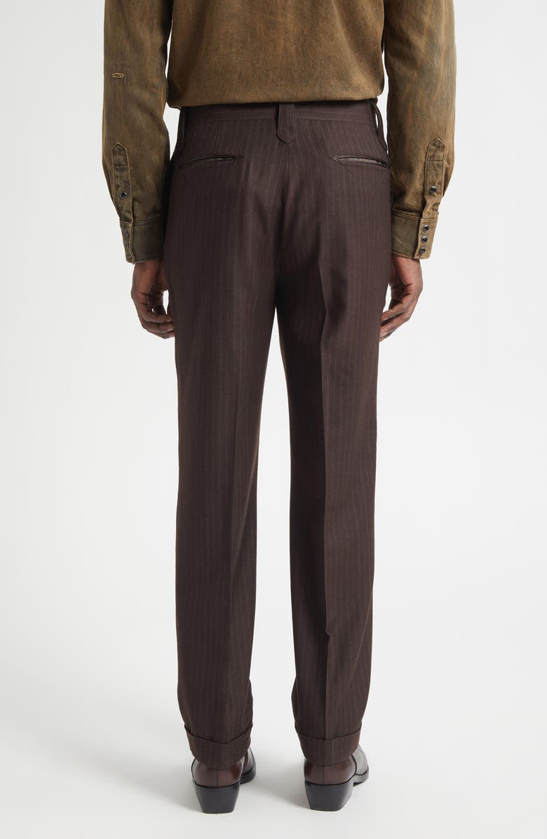 Double RL Slim Fit Pinstripe Wool Flannel Western Straight Leg Pants, Alternate, color, Brown Charcoal