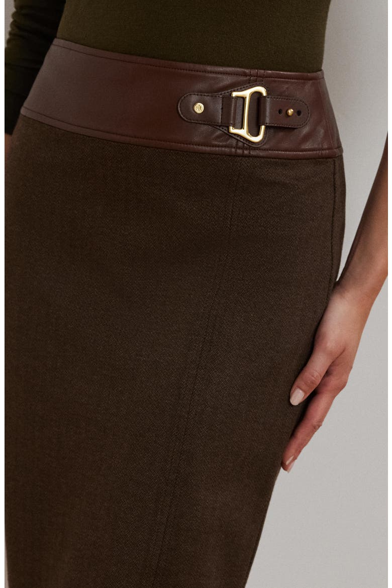 Buckle Trim Herringbone Pencil Skirt, Alternate, color, BOTANIC GREEN/ CIRCUIT BROWN