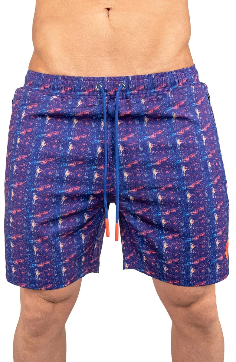 Maceoo Swim Lion Retro Swim Trunks, Main, color, Blue