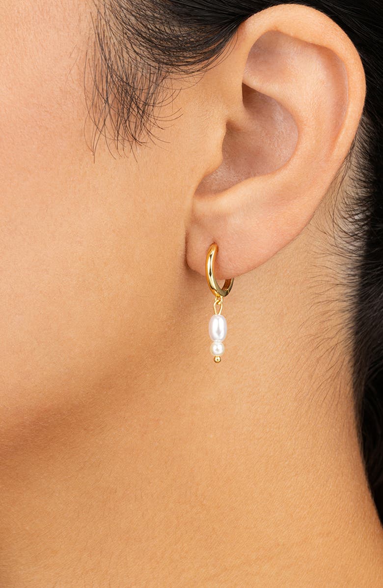 Sterling Forever Ilaria Faux Pearl Drop Dangle Hoop Earrings, Alternate, color, Gold