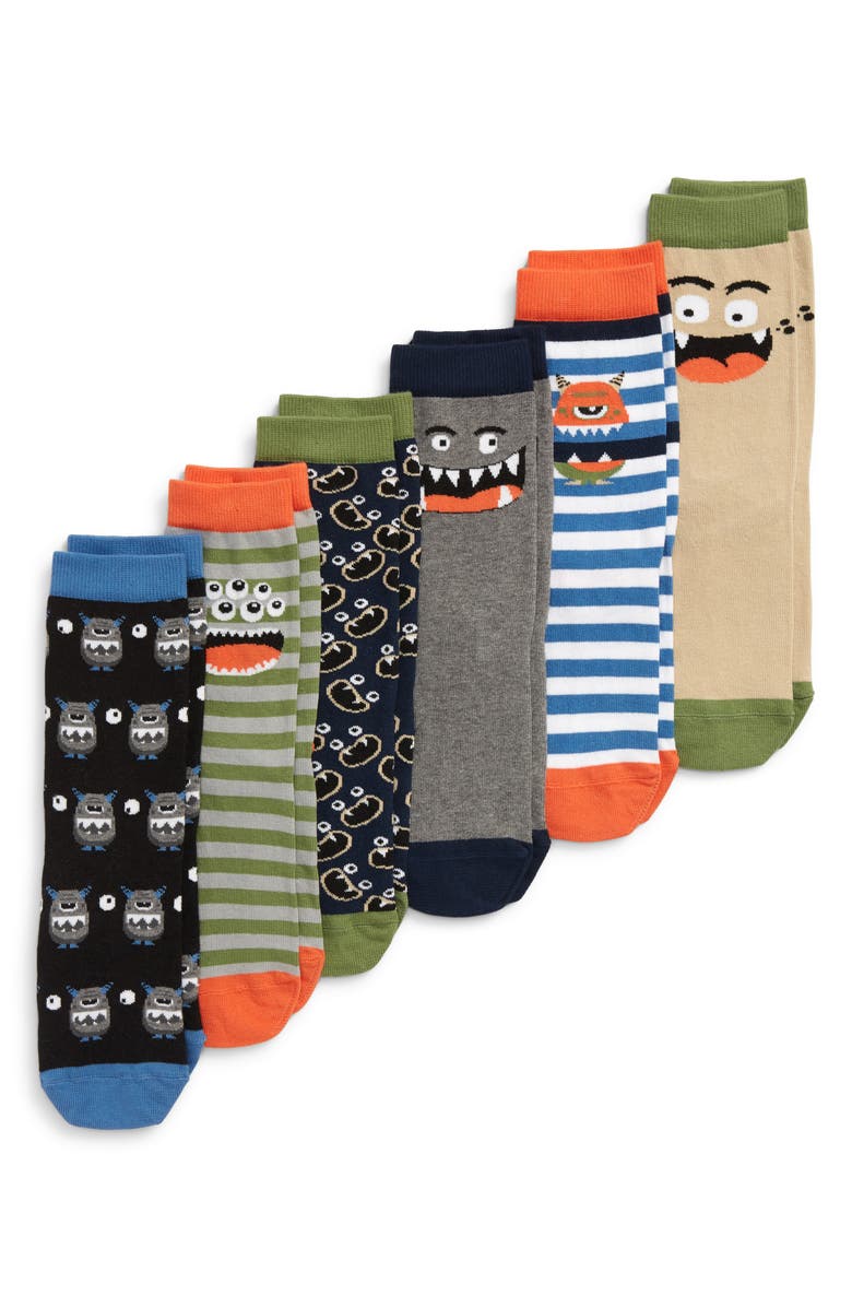 Tucker + Tate Silly Monster 6-Pack Crew Socks, Main, color,