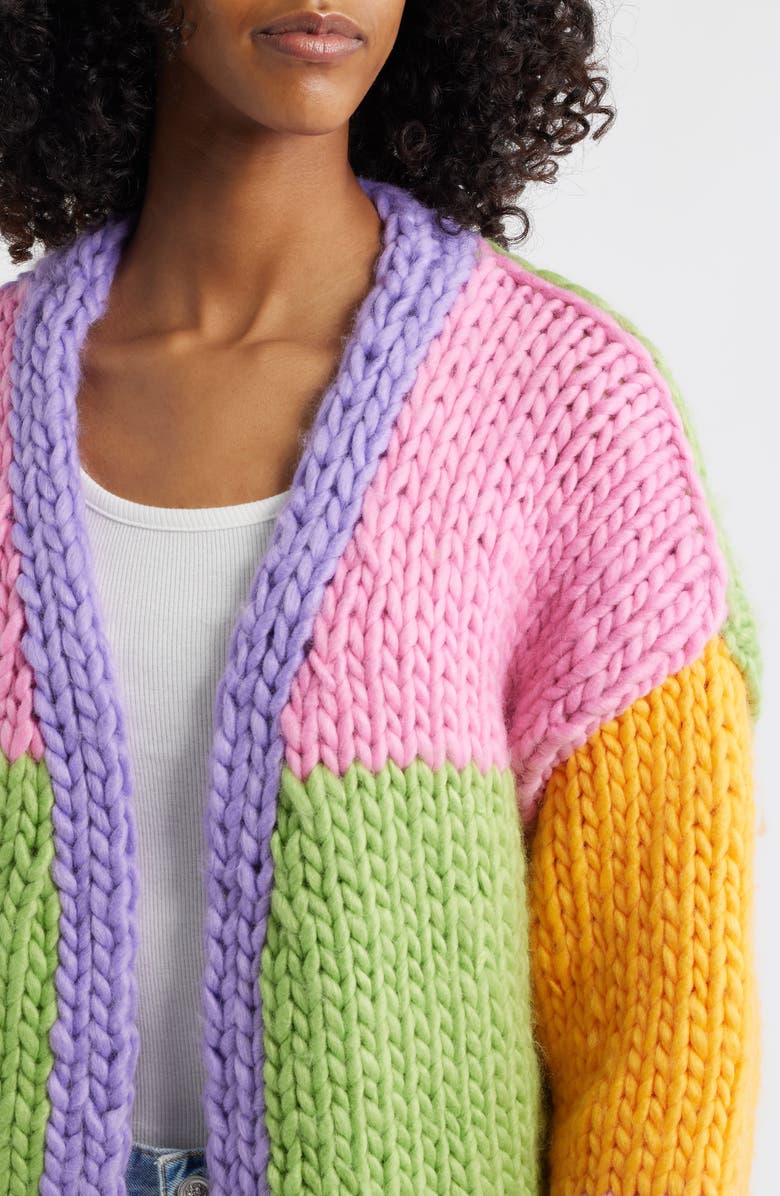 Roffe Accessories Colorblock Chunky Cardigan, Alternate, color, Green