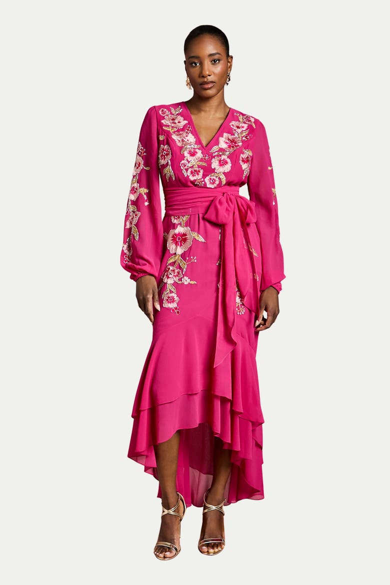 Embellished High Low Maxi Dress, Main, color, Raspberry