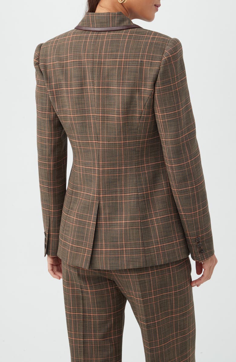 Trina Turk Cassy Plaid Faux Leather Trim Double Breasted Blazer, Alternate, color, Brown Multi