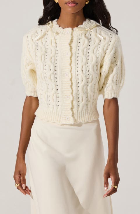 Bow Cable Stitch Short Sleeve Cardigan