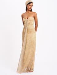 Miss Circle Ada Rhinestone Embellished Strapless Gown with Head Scarf