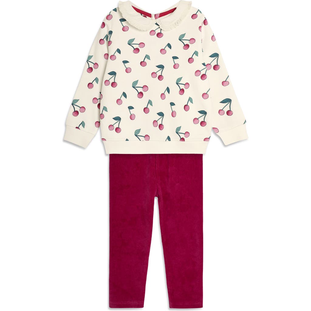 JOJO MAMAN BÉBÉ JOJO MAMAN BEBE CHERRY PRINT SWEATSHIRT & CORDUROY LEGGINGS SET