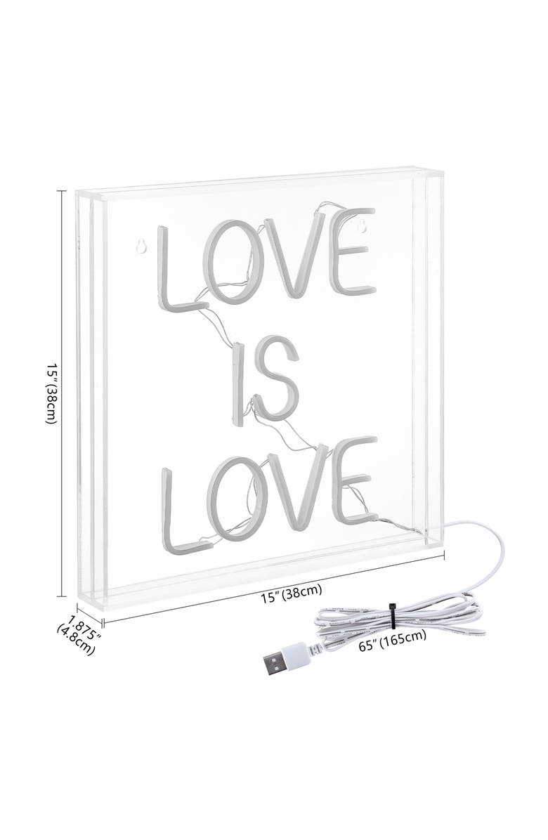 JONATHAN Y Love Square Contemporary Glam Acrylic Box USB Operated LED Neon Light, Main, color, Yellow/White/Pink