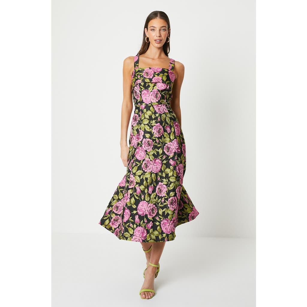 Coast Wide Strap Jacquard Midi Dress In Gold