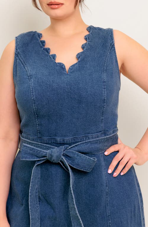 Flying Tomato Scallop Neck Denim Jumpsuit In Multi