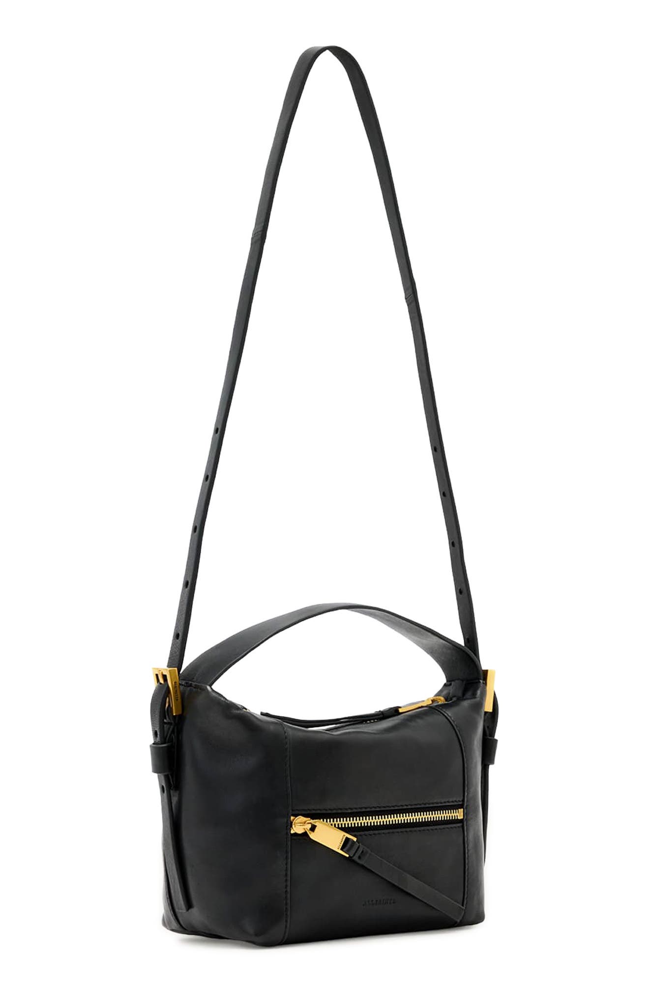 AllSaints Mini Vega Grab Leather Crossbody Bag, Alternate, color, Black
