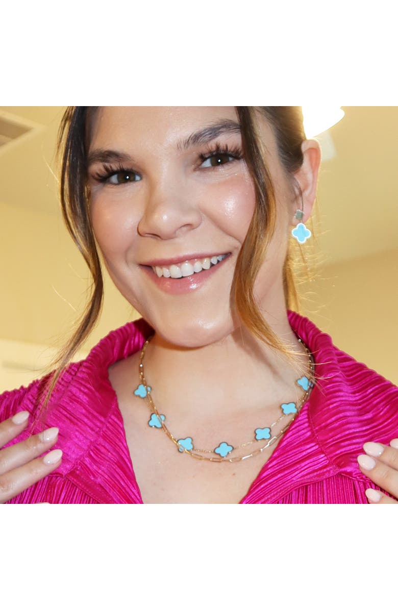 The Lovery Fine Jewelry Turquoise and Gold Clover Drop Earrings, Alternate, color, Turquoise