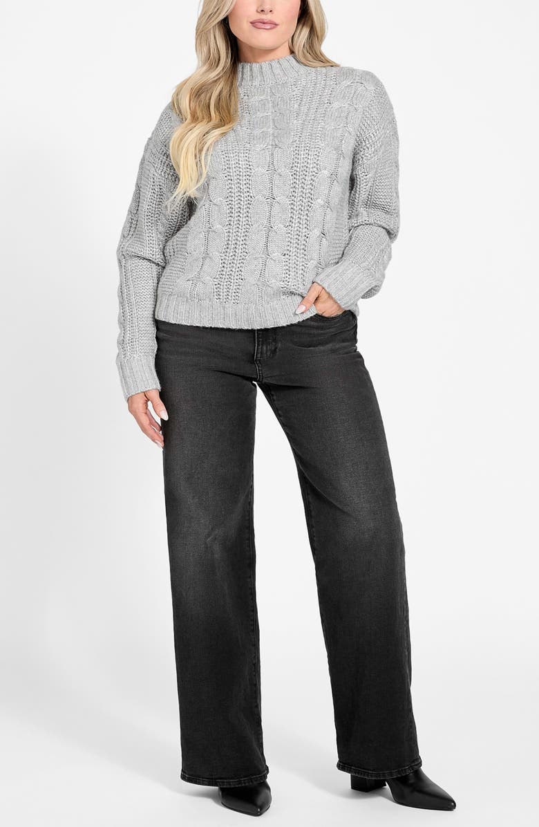 GUESS Nathalie Cable Mock Neck Sweater, Alternate, color, Medium Grey