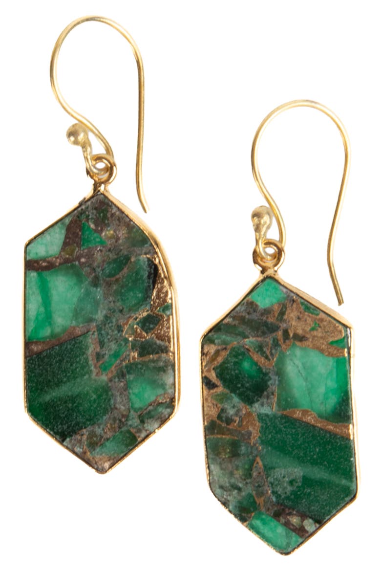 Mosaic Geometric Drop Earrings, Main, color, EMERALD GREEN