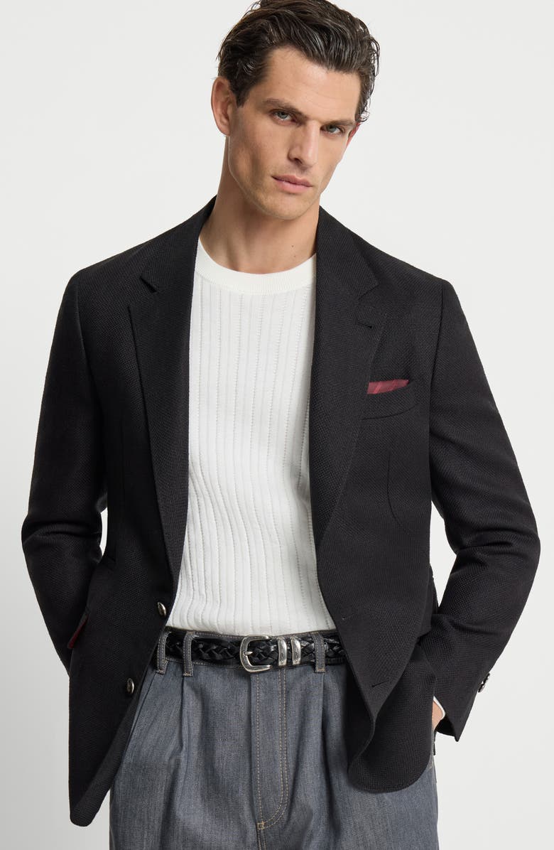 Brunello Cucinelli Hopsack deconstructed blazer, Alternate, color, Black