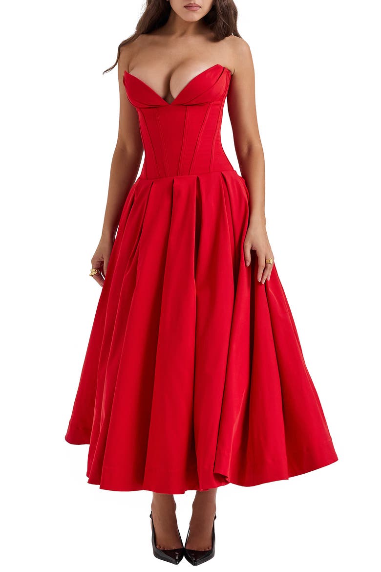 Lady Strapless Midi Dress, Main, color, SALSA