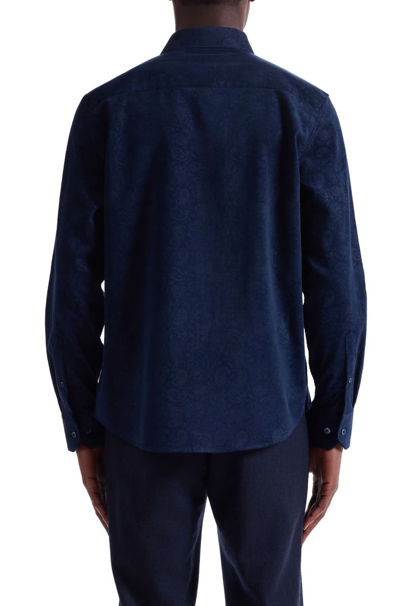 Bugatchi Axel Trim Fit Paisley Cotton Corduroy Button-Up Shirt, Alternate, color, Navy