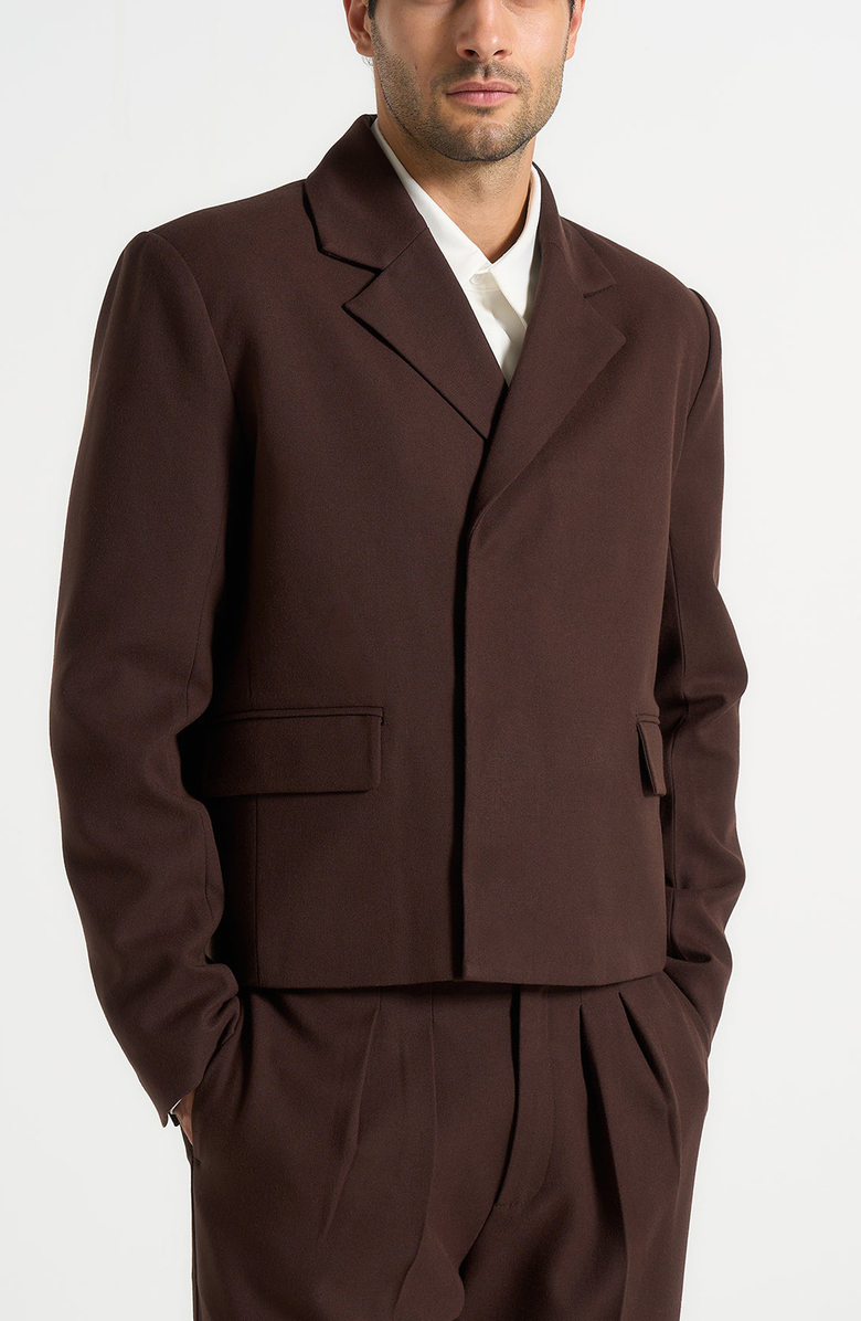 Manière De Voir Hector Double Breasted Tailored Cropped Blazer, Main, color, Brown