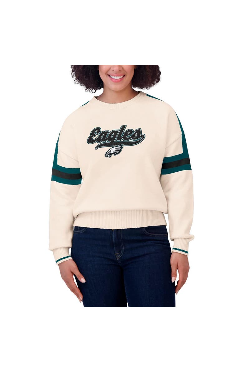 WEAR by Erin Andrews Women's WEAR by Erin Andrews  Cream Philadelphia Eagles Stripe Pullover Sweater, Alternate, color, 