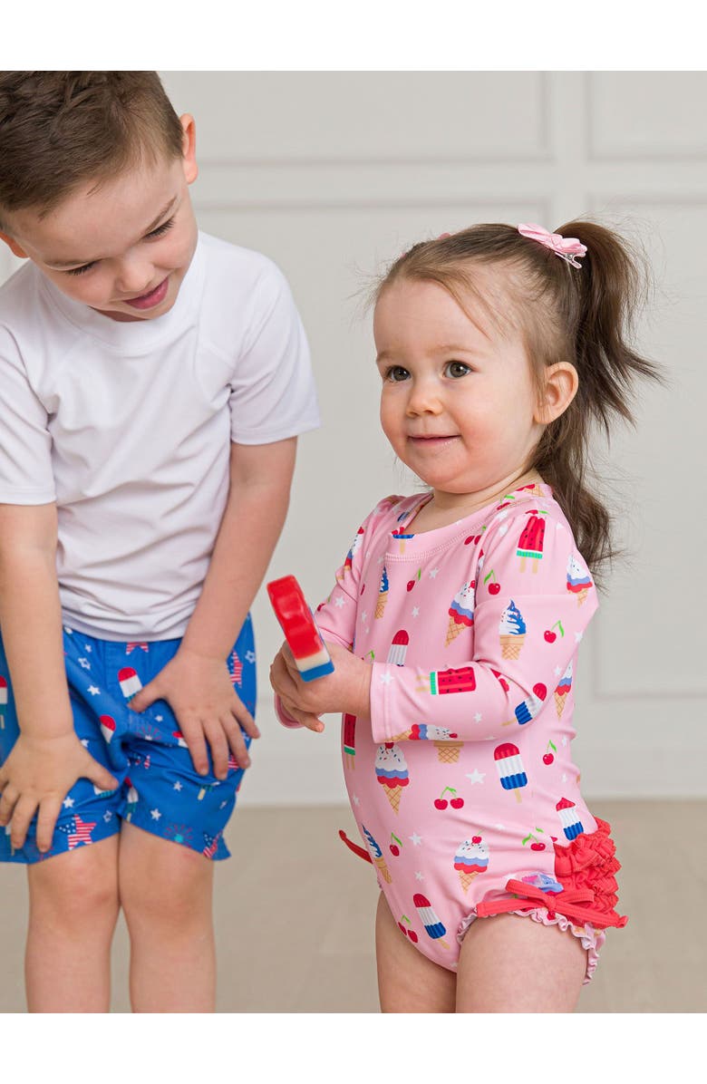 RuffleButts Baby Girls UPF50+ Sun Protected Americana Long Sleeve One Piece Rash Guard, Alternate, color, 